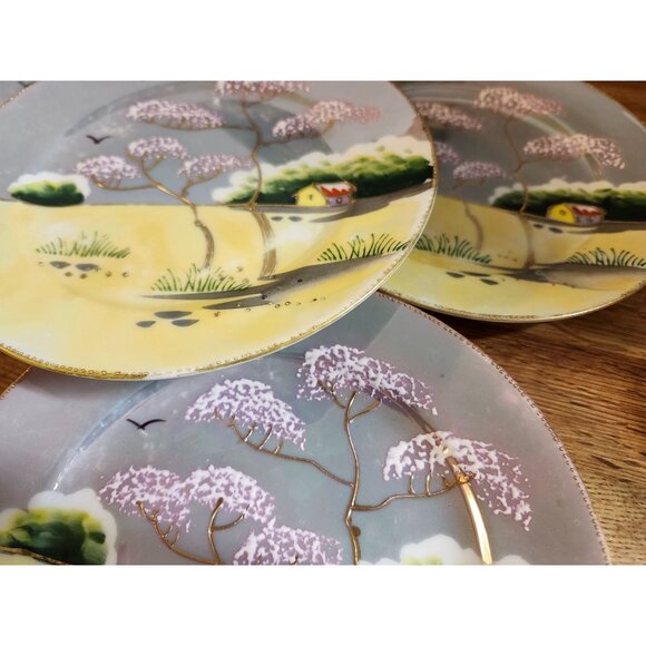 5- Pastel Lustreware Handpainted in Japan 7" Vintage Lunch Plates - Picture 9 of 13